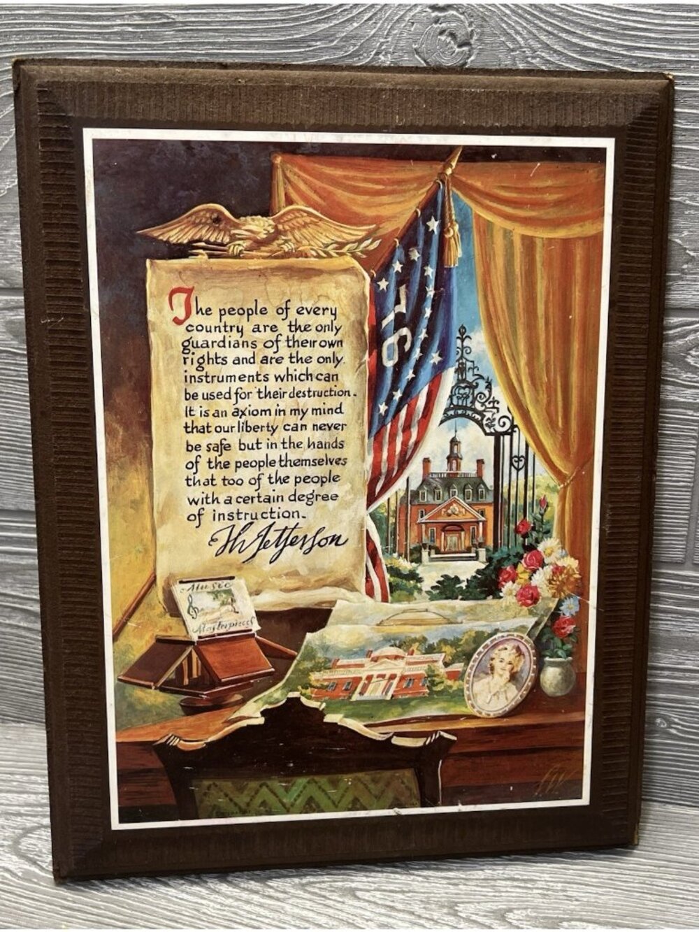 Vintage Patriotic Thomas Jefferson Letter Print on Wooden Plaque 10.5” X 13.5”
